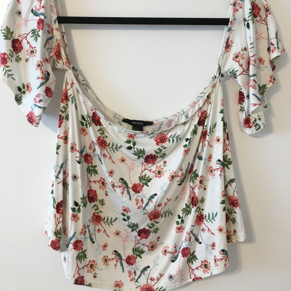 Off the Shoulder Floral Crop Top (Small)